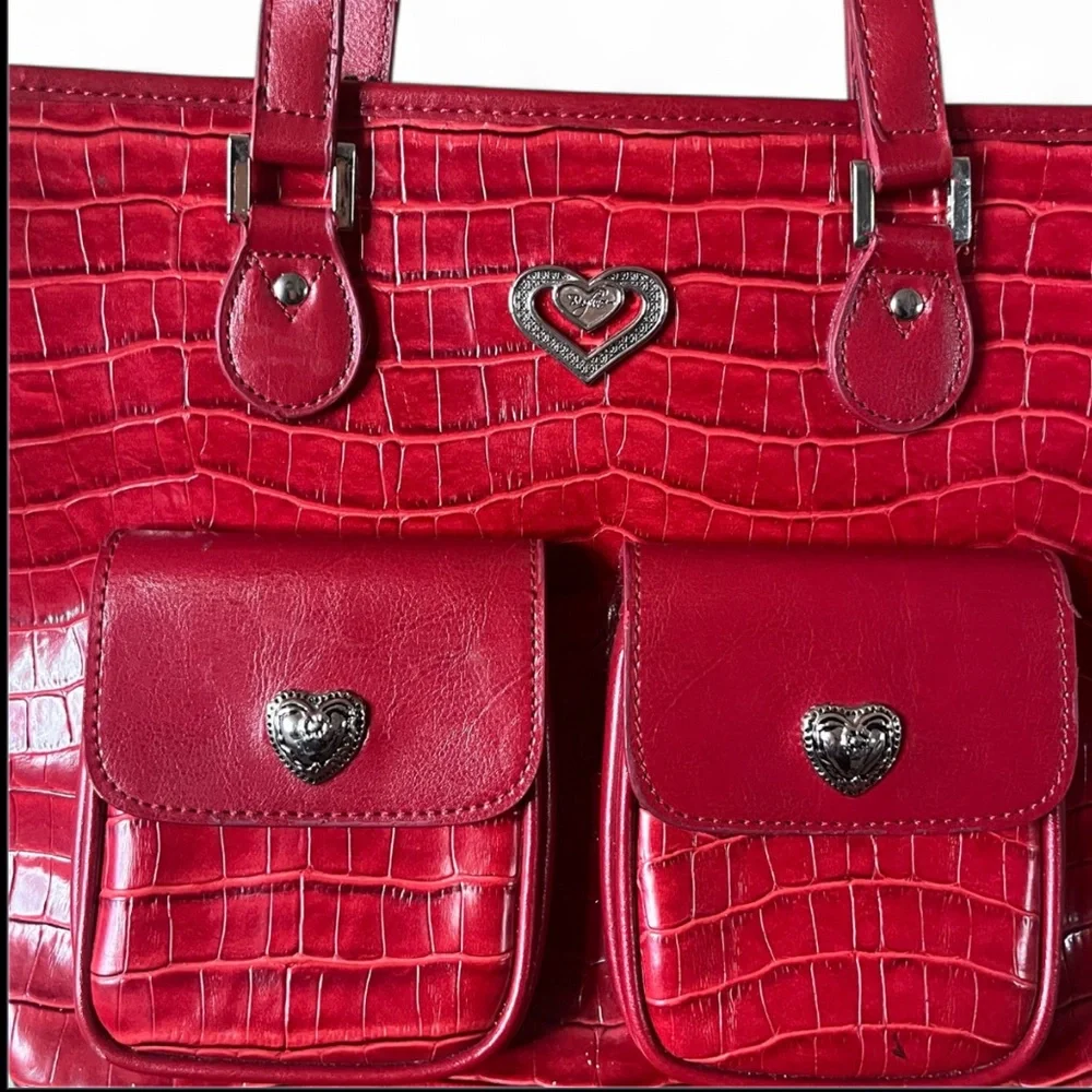 Vintage Brighton Red Croc Leather Tote Bag + Black Kiss Lock Coin Purse Set - Picture 3 of 13